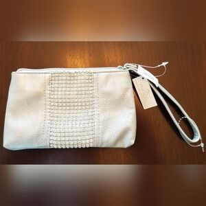Minicci Clutch Bag Purse Corner Zip Wristlet Silver Crystal Rhinestones New/Tags